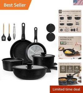 Cookware Set Non Stick Detachable Handles 20 Pieces Kitchen Pots Pans Cookware