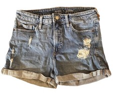 Old Navy Women's Size 8 O.G. Straight High Rise Denim Shorts Distressed Roll Hem