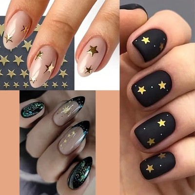 2X 3D Selbstklebend Nagel Sticker Set Nail Art Aufkleber Gold Punkte Stern Love