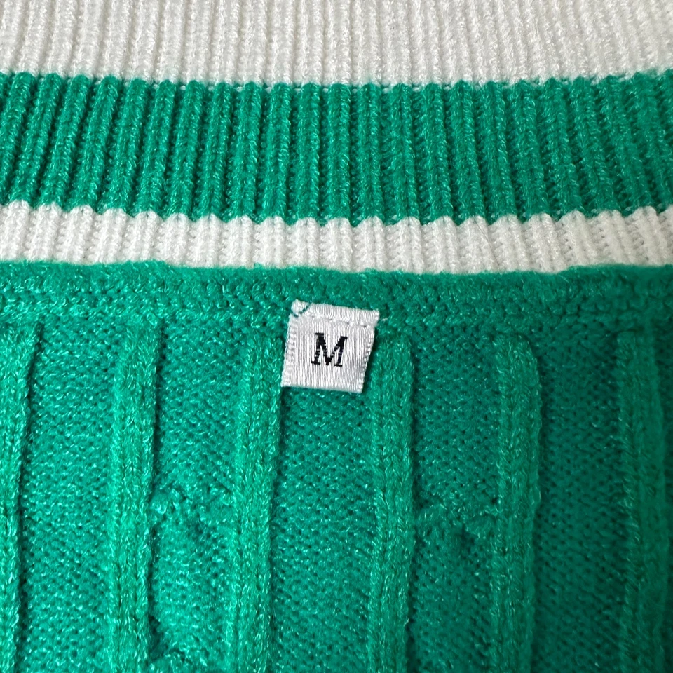 свитер sz средний зеленый белый V шеи кабель трикотажа теннис подготовки Tenniscore опрятный - Изображение 3 из 4