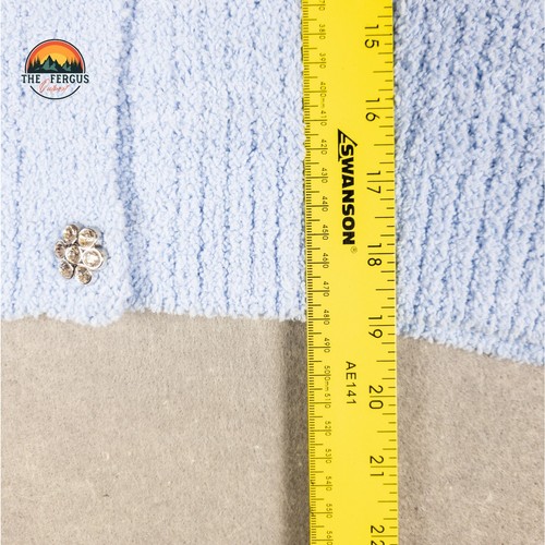 Cardigan quasi famoso spilla suoneria blu pastello trendy crop cavo maglia taglia L - Foto 4 di 11