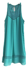 By & By Women's Sleeveless Summer Dress Lined w/Gauzy Overlay Aqua Size Small
