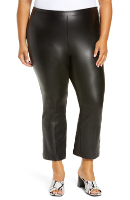New 89$ Halogen Crop Straight Leg Faux Leather Pants Women's 20W Black Stretch