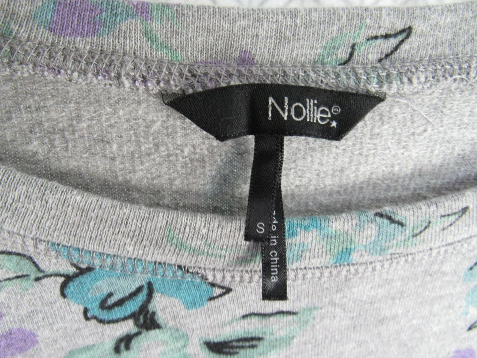 Top Nollie Talla S Gris Floral Pull Over Manga Larga Cuello Redondo Bling Informal Trabajo Foto 2 de 4