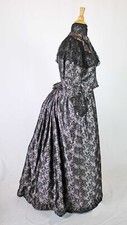 VICTORIAN 2 PIECE MAUVE SILK BROCADE VISITING DRESS 1893, MUSEUM DEACCESSION