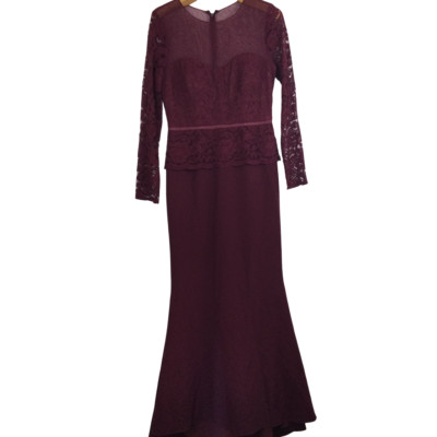 JS Collections Womens Illusion Lace Long Sleeve Mermaid Gown Cabernet Size 8