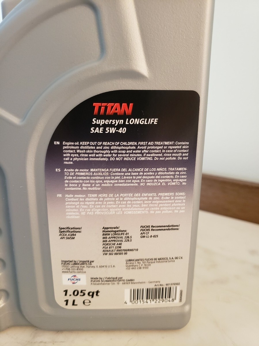 6L IMPORT ENG-FUCHS TITAN SAE 5W-40 SUPERSYN LONGLIFE MB BMW VW