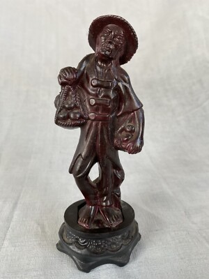Vtg Resin Fisherman Sculpture Asian Korean Chinese Carriage Fruit