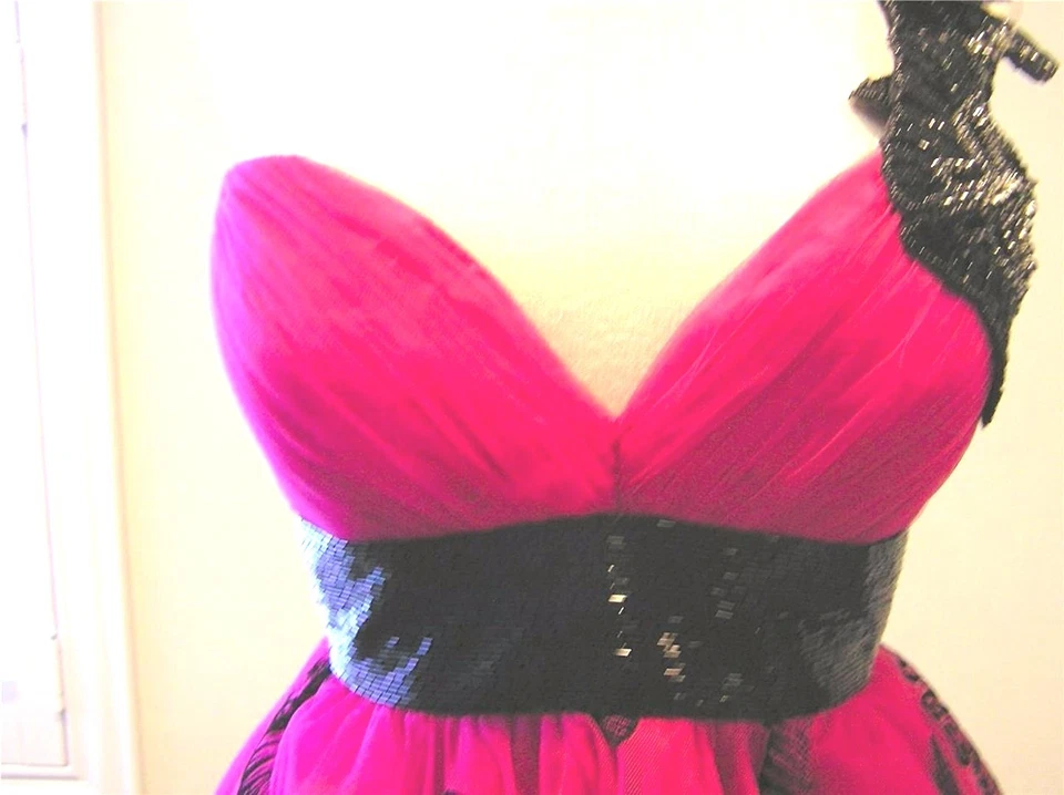 NUEVO CON ETIQUETAS JOVANI Un Hombro Baile de graduación Concurso Vestido Formal Vestido de Baile Rosa/Negro 10 Foto 3 de 4
