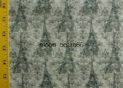 BTY L'Amour de la Vie La Tour Eiffel Tower Paris Sage Cotton Fabric by The yard