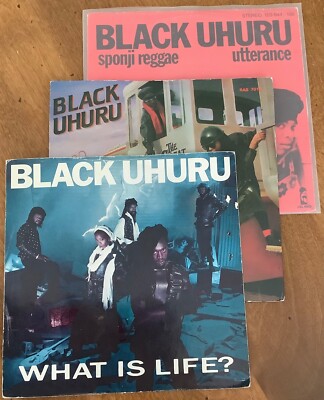3 BLACK UHURU 7  vinyl singles SPONJI REGGAE Great Train Robbery WHAT IS LIFE?