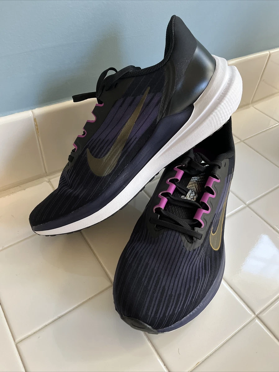 NWOB Nike Air Winflo 9 Black Purple Gold Suede Men Running Shoes