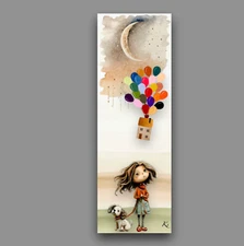 Whimsical Handmade Bookmark - Cute Girl With Puppy, Unique Gift For Readers