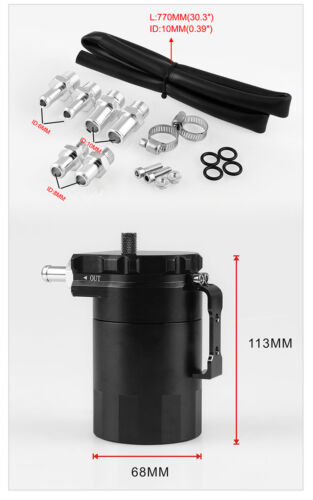 300ML Aluminum Oil Catch Can Kit Black Breather Baffled Reservoir Tank Universal - Picture 6 of 12