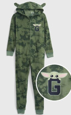 GAP Star Wars Baby Yoda One-Piece Zip Up Pajama Hooded Jumpsuit - Youth Size 8