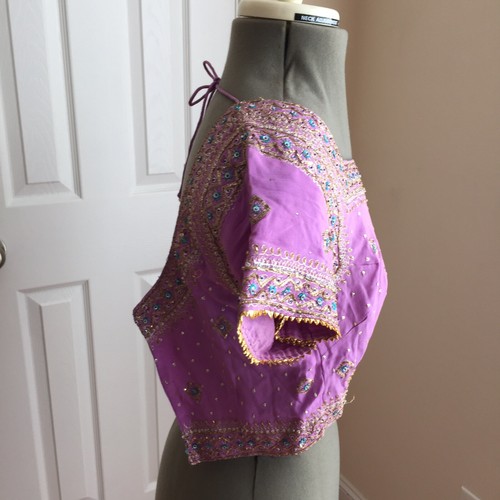 Traditional Indian Womens Saree Blouse Top Bollywood Partywear Lavender pink - Picture 7 of 15