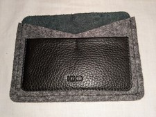 Kiko Genuine Leather/Felt Card Case Wallet Minimalist Black/Grey