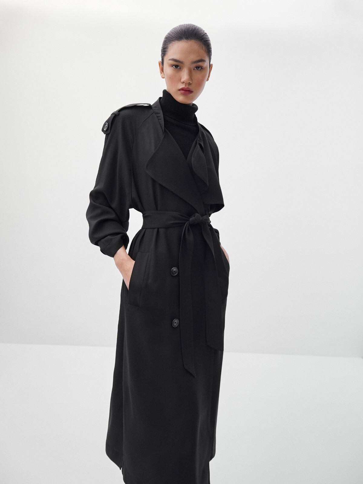 BNWT Massimo Dutti Black Loose Fitting Trench Coat Size S image 6