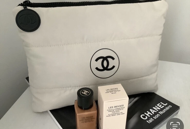 CHANEL Les Beiges Makeup Bag Travel Pouch Accessory & Oil SET