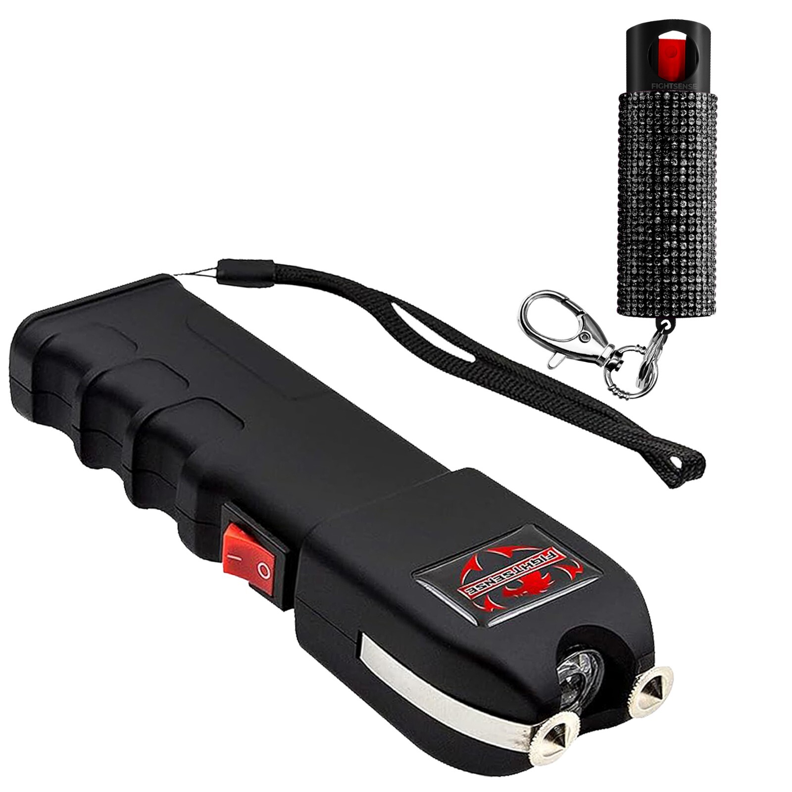 FIGHTSENSE Heavy Duty Rechargable StunGun withLED Flashlight &Pepper Spray COMBO