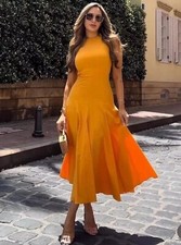 NWT ZARA SS24 MIDI SWING DRESS ZW COLLECTION Orange COTTON 3006/653 XS, M, XL