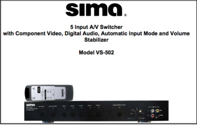 SIMA | VS-502 5-INPUT A/V SWITCHER  NOS  VS502 HOME THEATRE SWITCH RARE 5X1 AV
