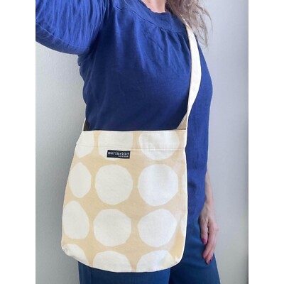 Vintage Marimekko Crossbody Bag Beige Polka Dot Schultertasche, Finnisches De...