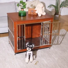 Slight Defect38" Wooden Dog Cage Heavy Duty Pet Kennel Metal End Table Furniture