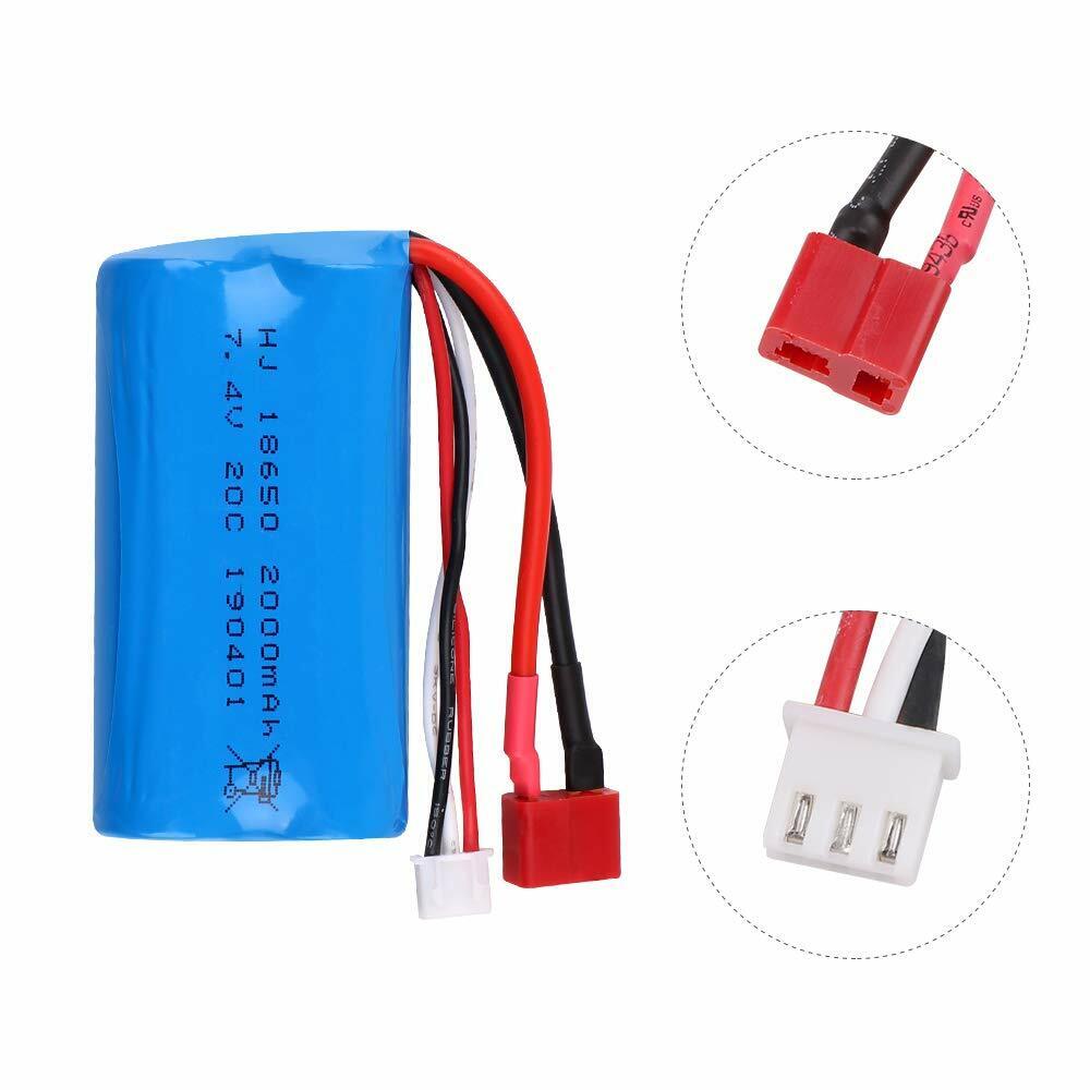 7,4V 2000mAh Akku 2S Li-Ion Battery T Plug mit USB Ladegerät für RC Auto Truck