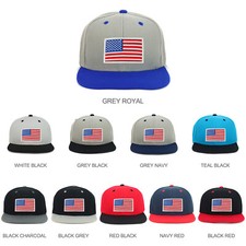 Youth Kid's White American Flag Patch Flat Bill Snapback 2-Tone Cap - FREESHIP