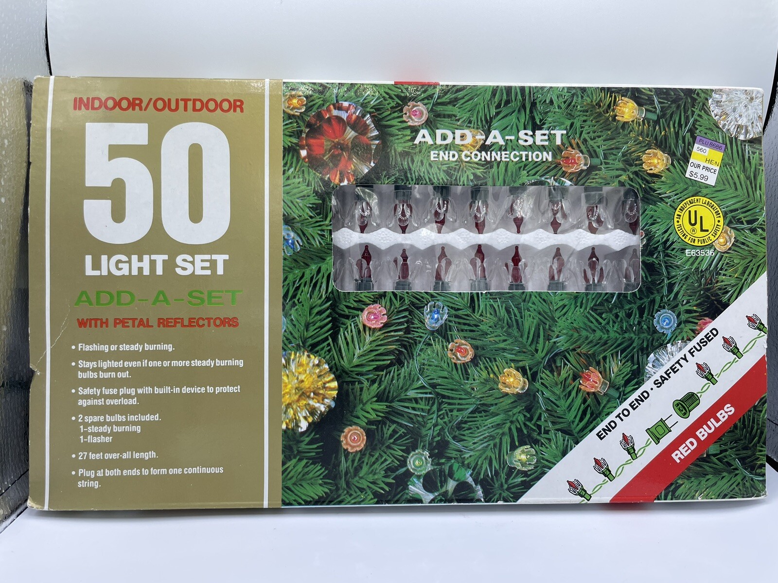 Vintage Petal Reflector Christmas Lights Clear Petals With Red Bulbs