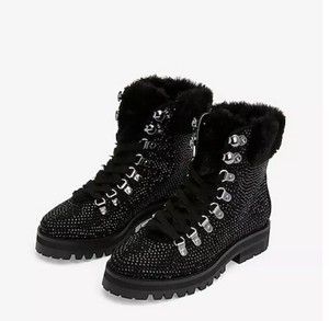 black rhinestone combat boots
