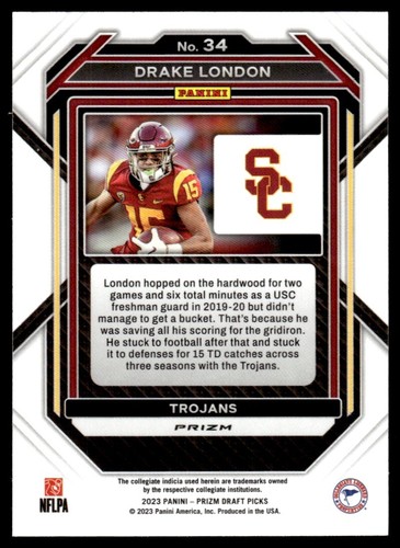 2023 Panini Prizm Draft Picks Drake London USC Trojans #34 - Picture 2 of 2