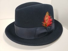 STETSON IVY LEAGUE FUR FELT FEDORA CENTERDENT DARK NAVY SIZE 6 3/4 MADE IN USA
