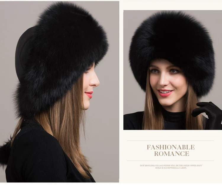 2024 Women's Fox Fur Hat Russian Winter Warmer Ear Cap Ushanka Cossack Ski Black - Image 2 of 3