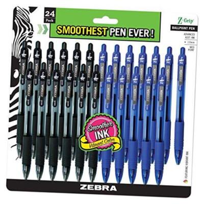 ZEBRA , bulk pack of 24 ink pens, Z-Grip Retractable ballpoint pens Medium 