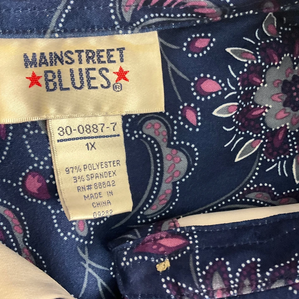 Camisa Mainstreet Azul Floral Manga Larga Cuello Abotonada Talla 1X Foto 2 de 4
