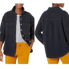 Monrow Navy Blue teddy Fleece Button Down Oversized Boyfriend Shacket Size L