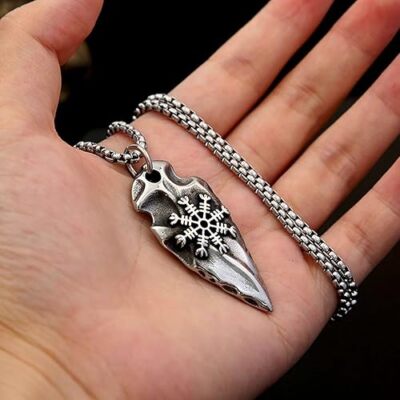 Men Necklace Vintage Stainless Steel Compass Pendant Viking Punk Pendant for Men