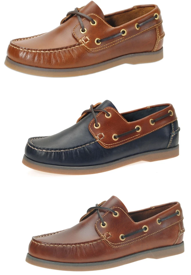 Jim Boomba Premium Leather Boat Shoes Deck Shoes in Mahogany/Cedar/Navy Blue