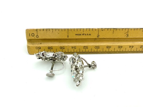 Vintage Clear Rhinestone Screw Back Earrings - Large Cluster Rhinestones - Picture 5 of 5