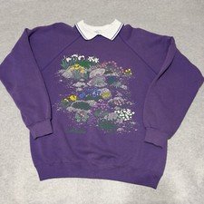 Morning Sun Sweatshirt Womens Large Purple Floral Grandma 90s Mom Garden Vintage