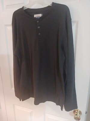 MAGELLAN Long Sleeve Shirt Button Henley Black Classic FIT