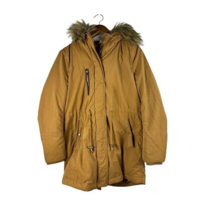 H&M Divided Small Faux Fur Shearling lined Hooded Parka Coat Light Brown