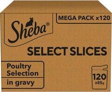 120 x 85g Sheba Select Slices in Poultry Adult Wet Cat Food Pouches Mixed Gravy 6.95 per kilo