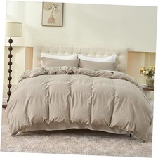 French Linen Duvet Cover Set 78" x 86"- 3 Pieces 1 Comforter Full Khaki