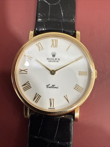 Mens Rolex Cellini 5112 18k 750 Yellow Gold Watch 34 mm Original Wrist Strap