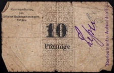 TORGAU 1916 XX-RARE 10 Pfennig Lagergeld WWI POW Officer's Camp Money Germany