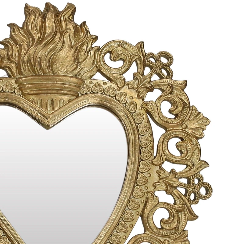 Cuore Specchio Dorato da Parete Cornice Oro Decorata Resina Arredo H 30 cm, fotografia 6 di 9