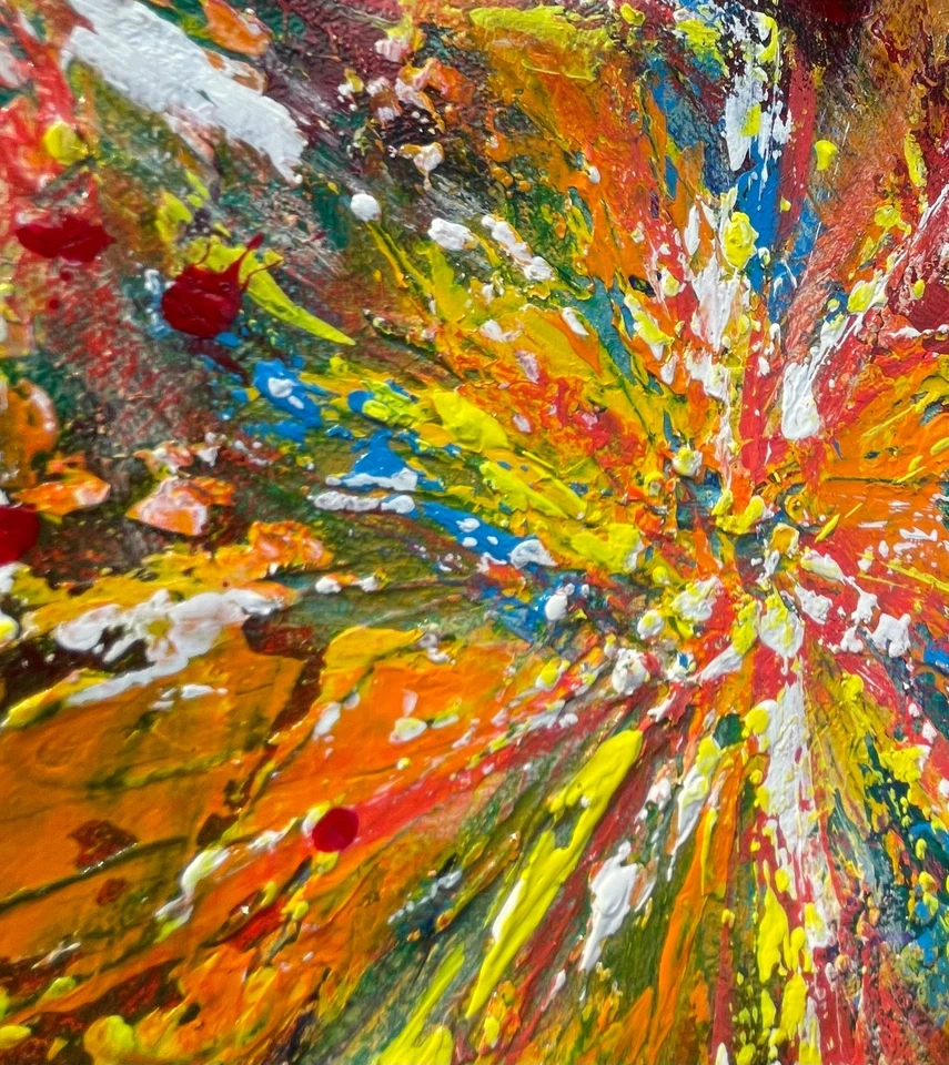 Original "Fuegos artificiales 2" 13.5x14.5 Lienzo Expresionismo Diseño Abstracto Arte en el Hogar Foto 4 de 4